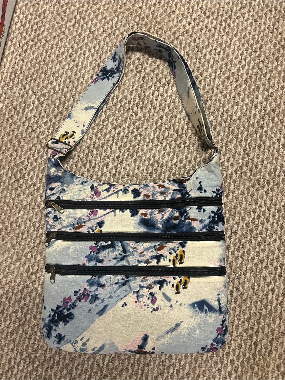 Hand Crafted Light Blue Floral Crossbody Bag
